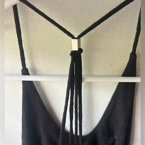Free People Long Weekend Tank Top Halter Keyhole Neck Linen Blend Black Womens S - Picture 5 of 6